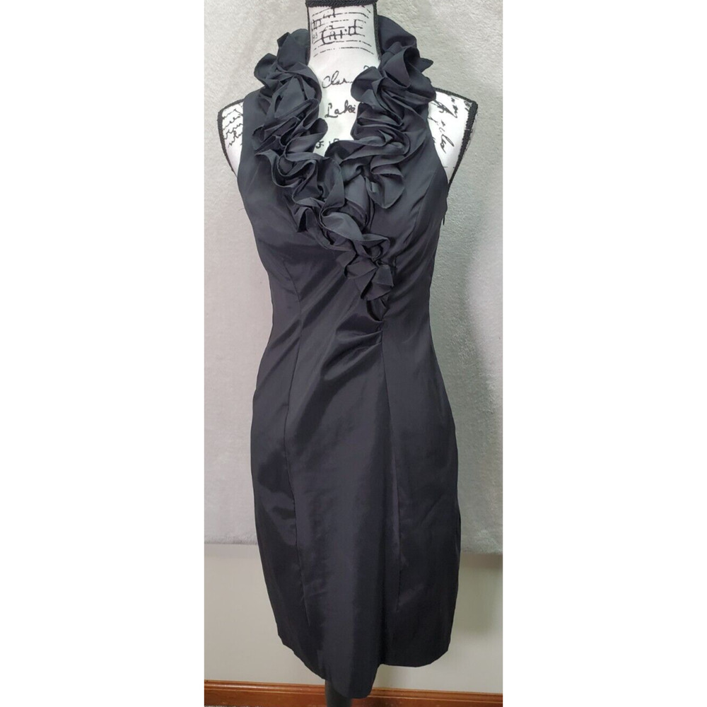 Cache Black Ruffle Halter Cocktail Dress